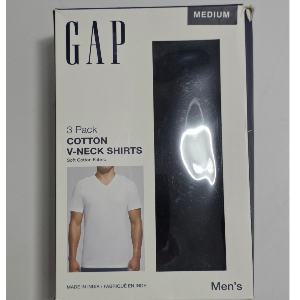 GAP T-Shirts Mens Medium Black 100% Cotton V-Neck Classic Fit 3-Pack NWT
